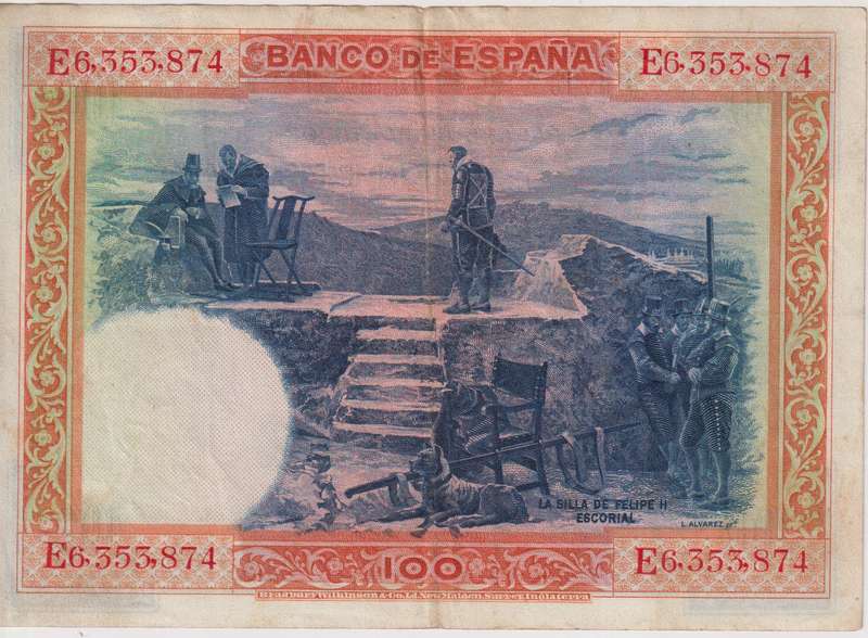 SPAIN 100 PESETAS 1925 P-69 XF