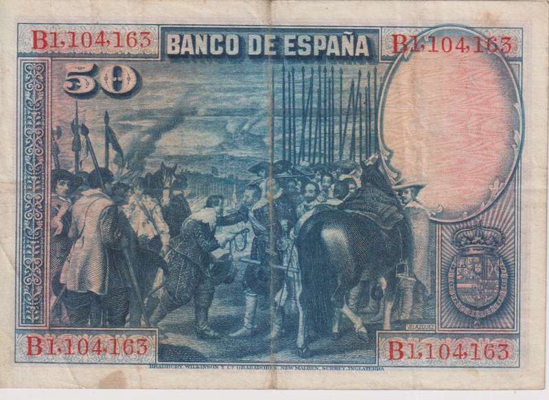 SPAIN 50 PESETAS 1928 P-75b VF