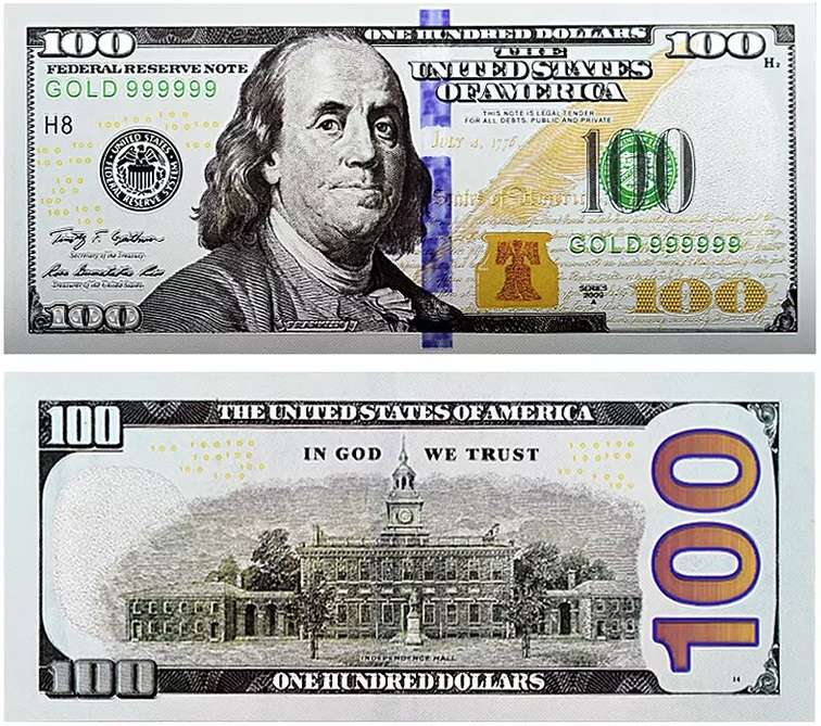 USA DOLLAR SILVER FOIL BANKNOTES - 1,2,5,10,20,50&100 DOLLAR SET - BEAUTIFUL GIFT WITH CERTIFICATE