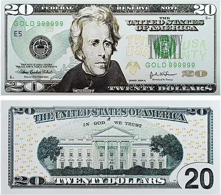 USA DOLLAR SILVER FOIL BANKNOTES - 1,2,5,10,20,50&100 DOLLAR SET - BEAUTIFUL GIFT WITH CERTIFICATE