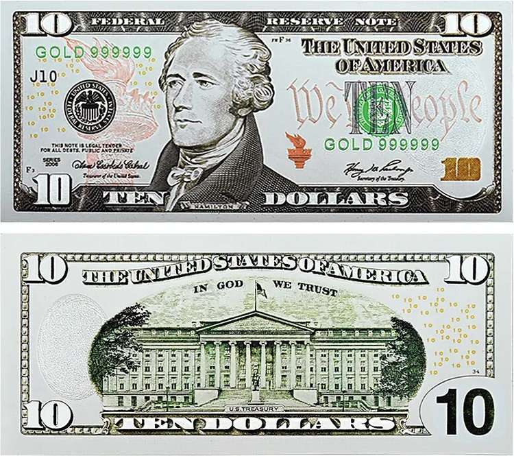USA DOLLAR SILVER FOIL BANKNOTES - 1,2,5,10,20,50&100 DOLLAR SET - BEAUTIFUL GIFT WITH CERTIFICATE