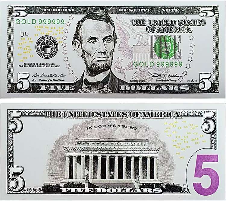 USA DOLLAR SILVER FOIL BANKNOTES - 1,2,5,10,20,50&100 DOLLAR SET - BEAUTIFUL GIFT WITH CERTIFICATE