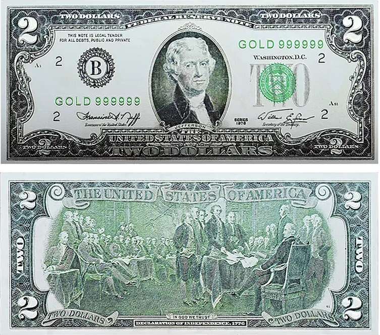 USA DOLLAR SILVER FOIL BANKNOTES - 1,2,5,10,20,50&100 DOLLAR SET - BEAUTIFUL GIFT WITH CERTIFICATE