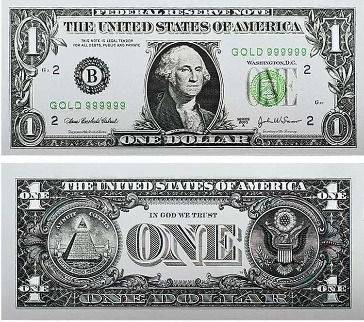 USA DOLLAR SILVER FOIL BANKNOTES - 1,2,5,10,20,50&100 DOLLAR SET - BEAUTIFUL GIFT WITH CERTIFICATE
