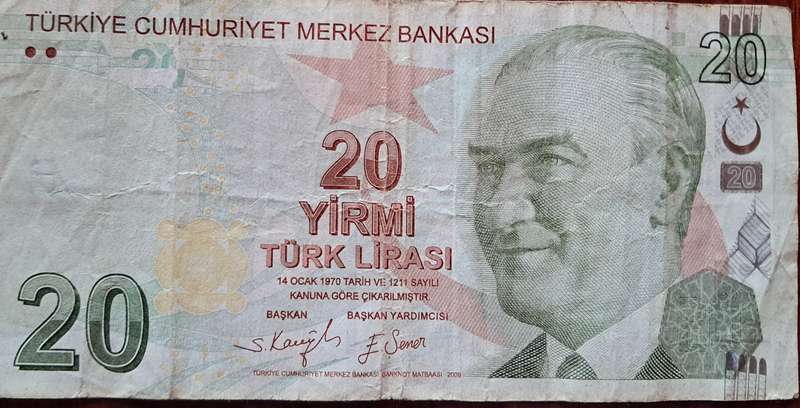 Turkey Banknotes 20 lire 2009 P224  VF