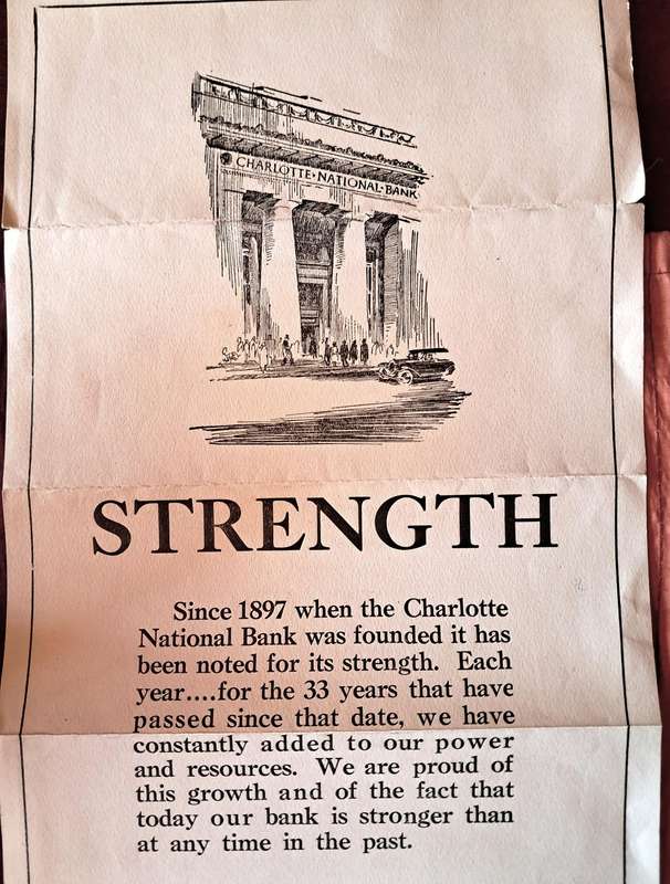 1930 BANK POSTER - CHARLOTTE NATIONAL BANK - Will look beautiful if framed - 55cmx23mm