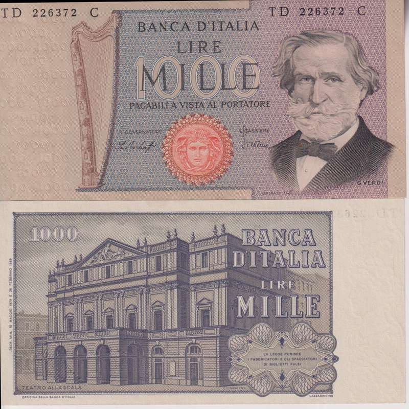 Italy 1000 Lire 1980 P-101h  Giuseppe VERDI  UNC