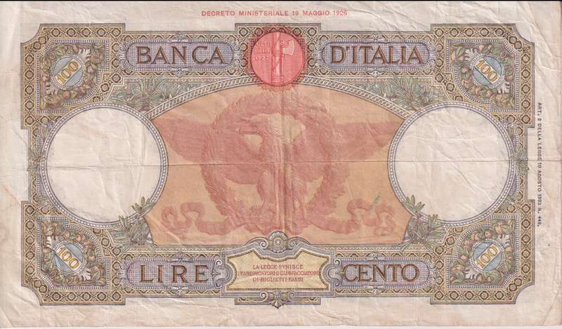 Italy 100 Lire 1939 P55  VF