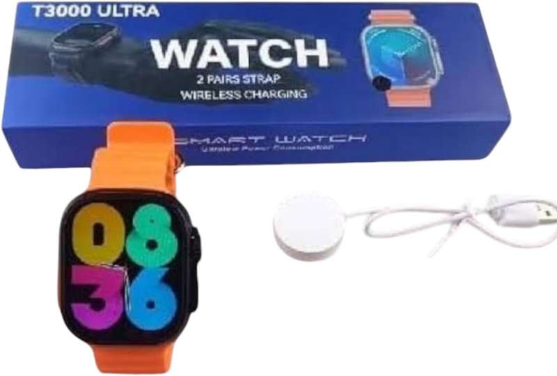 T3000   Ultra   Smartwatch   with   2   Pairs   Strap - Black and Orange Straps