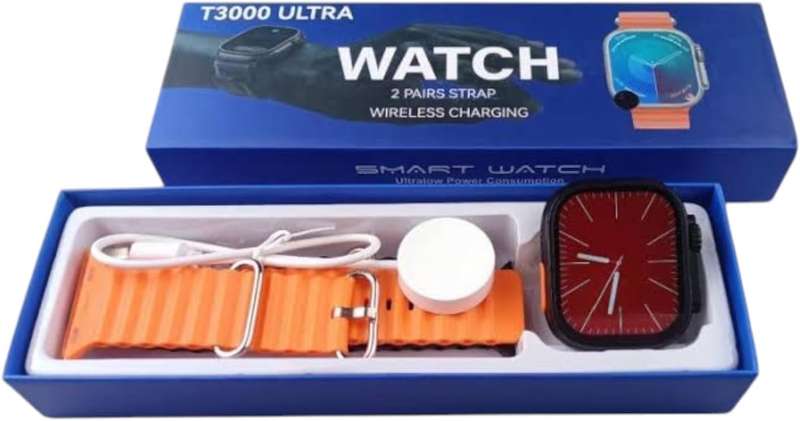 T3000   Ultra   Smartwatch   with   2   Pairs   Strap - Black and Orange Straps