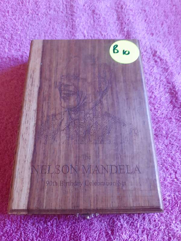 Empty Wooden Coin Holder Box. Nelson Mandela - 90th Birthday Celebration Set