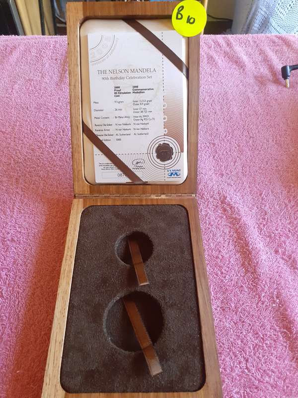 Empty Wooden Coin Holder Box. Nelson Mandela - 90th Birthday Celebration Set