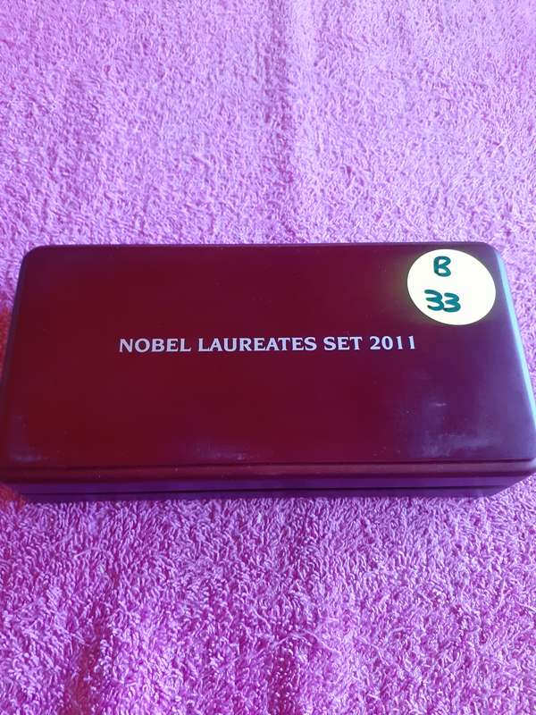 Empty Wooden Coin Box. Nobel Laureates Set 2011 - Mint of Norway