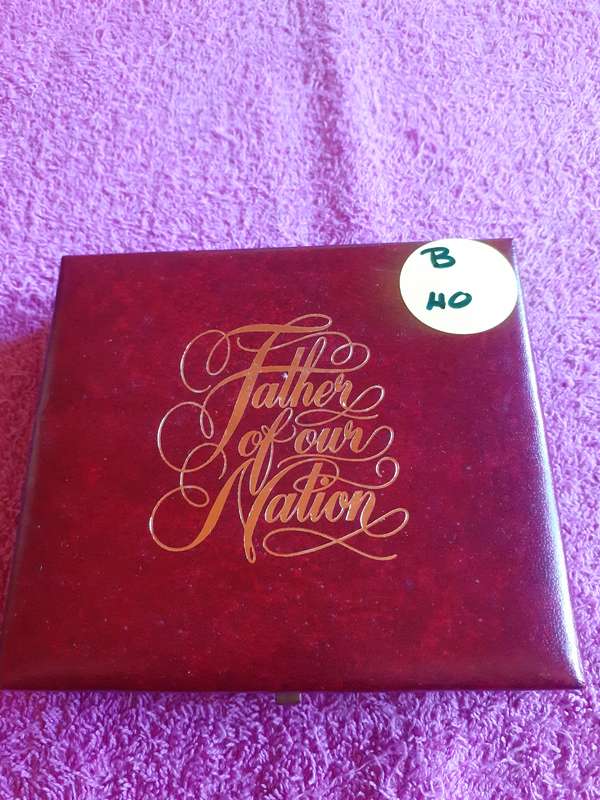 Empty Wooden Coin Holder Box. Father of the Nation