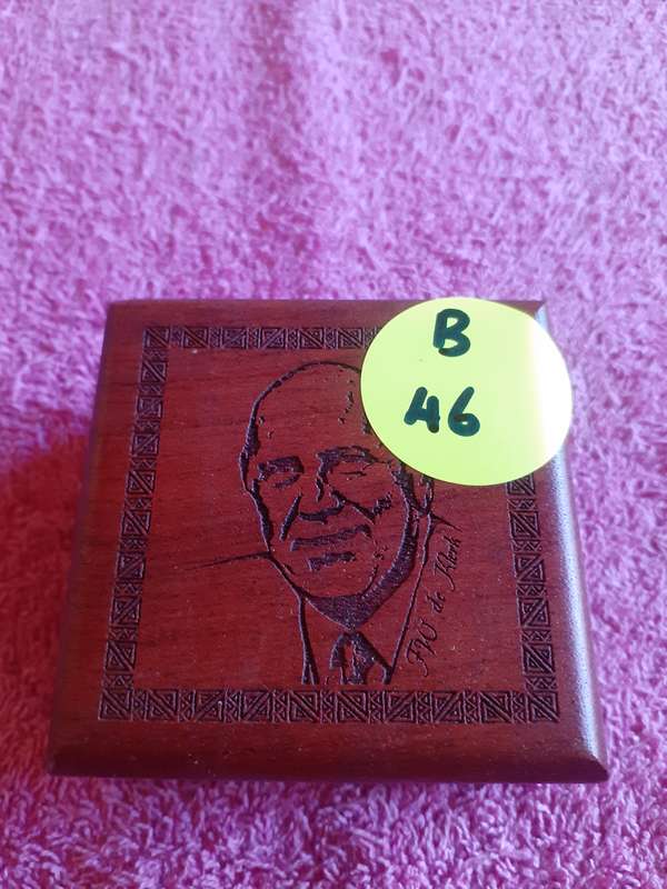 Empty Wooden Coin Holder Box. F W de Klerk