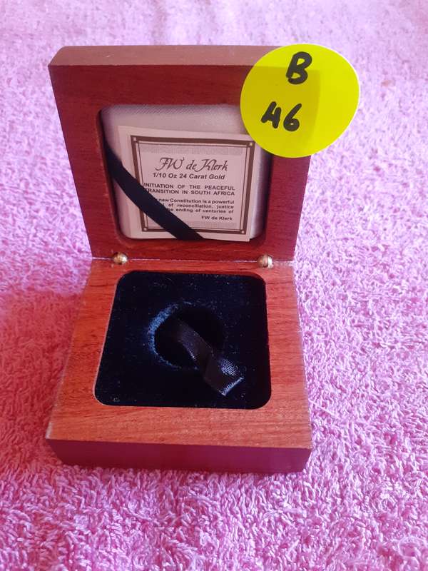 Empty Wooden Coin Holder Box. F W de Klerk
