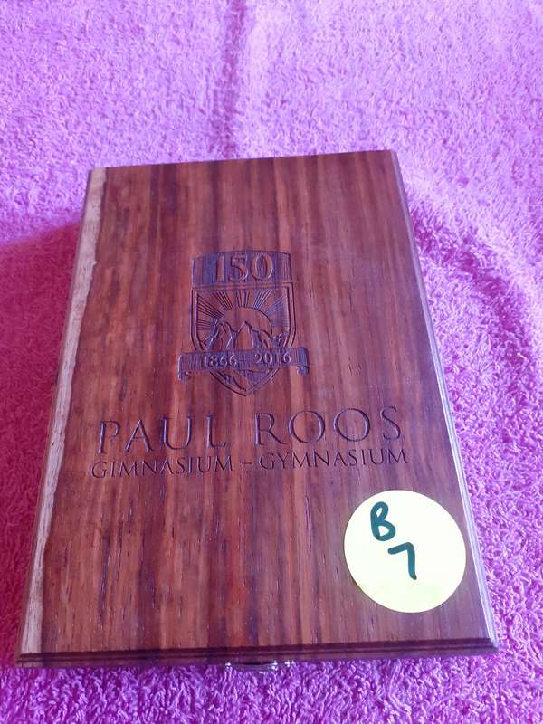Empty Wooden Coin Holder Box. Paul Roos - Gimnasium 150 - 1866 - 2016