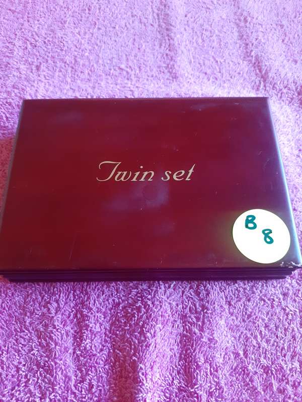 Empty Wooden Coin Holder Box. Twinset Commemarative Medal