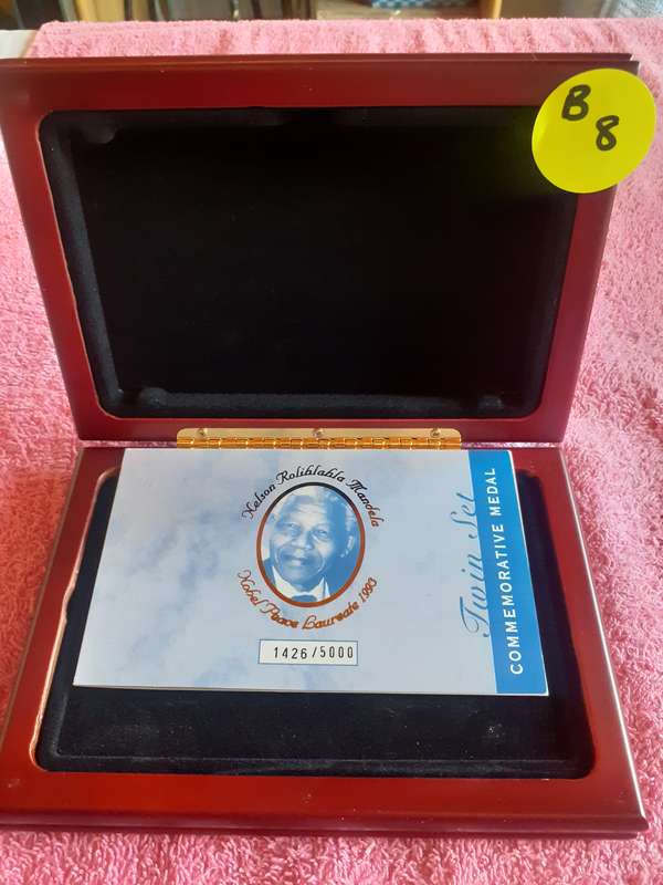 Empty Wooden Coin Holder Box. Twinset Commemarative Medal