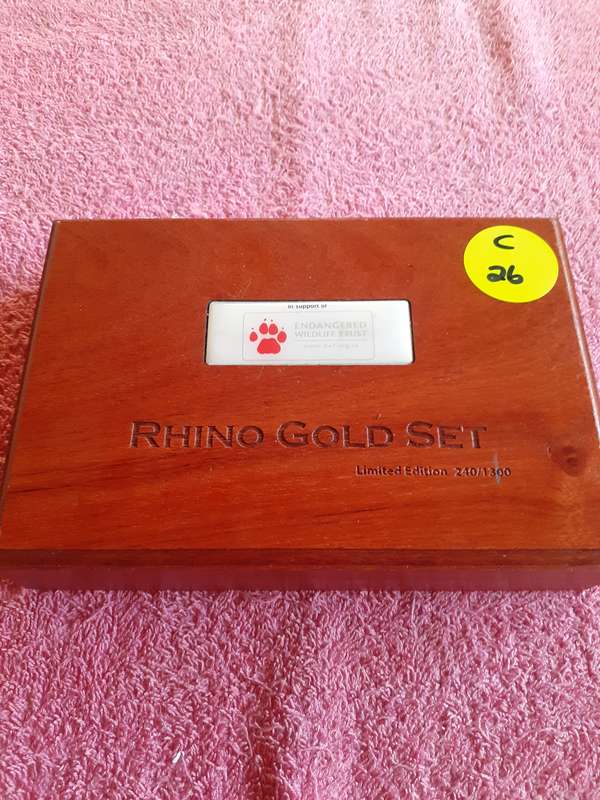 Empty Wooden Coin Holder Box.  Rhino Gold Set - Limited Edition