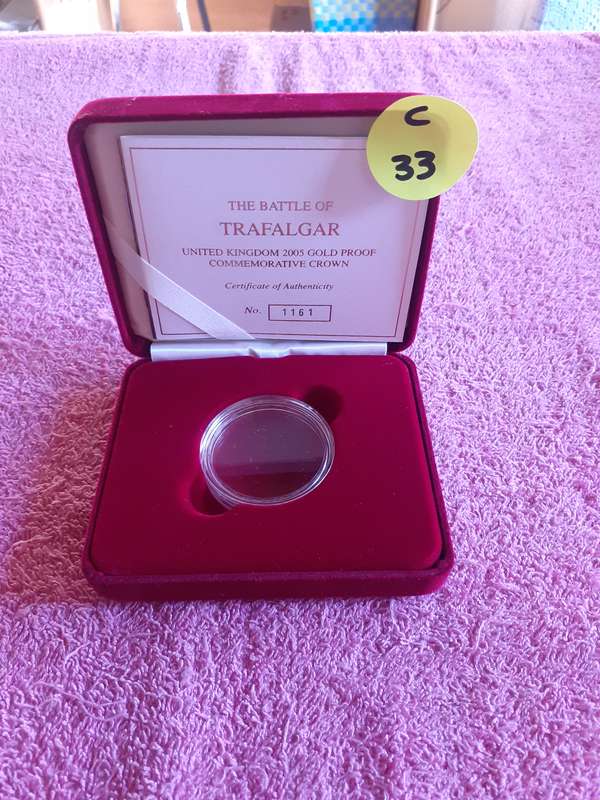 Empty Red Velvet Coin Holder Box. The Battle of Trafelgar - 21 October 1805