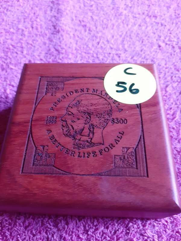 Empty Wooden Coin Holder Box. President Mandela - A better life for all 1994 - 1999