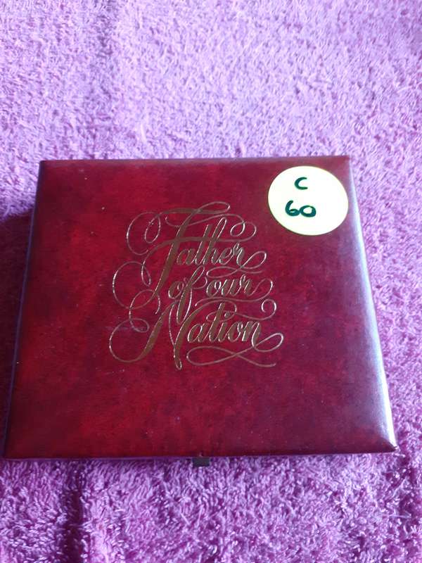 Empty Wooden Coin Holder Box . Father of the Nation