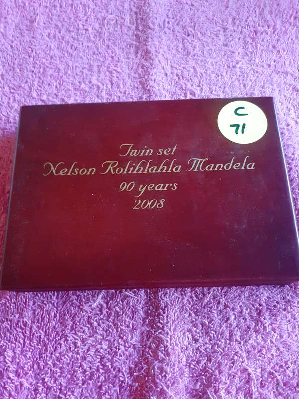Empty Wooden Coin Holder Box. Twin Set Nelson Rolihlahla Mandela 90 Years 2008