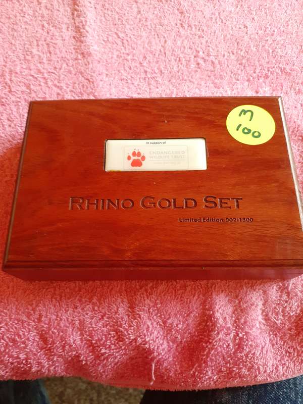 Empty Wooden Coin Holder Box. Rhino Gold Set - Limited Edition - Natura Series