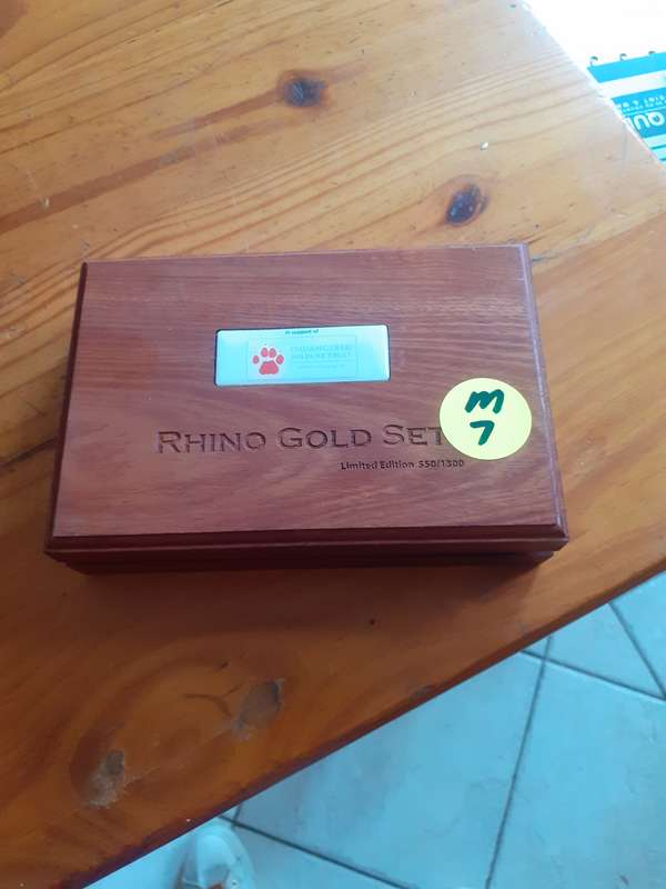 Empty Wooden Coin Holder Box. Rhino Gold Set Endangerd Wildlife Trust