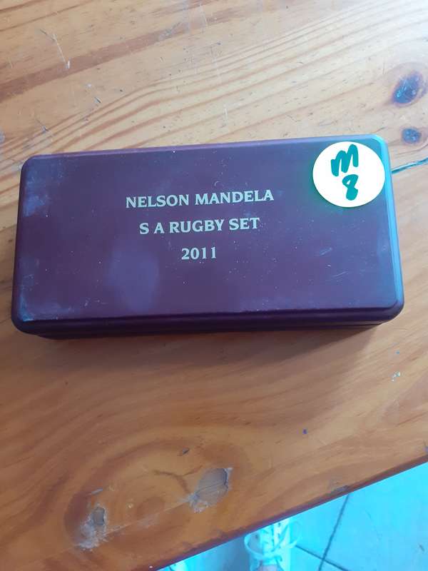 Empty Wooden Coin Holder Box. Nelson Mandela SA Rugby Set - 2011