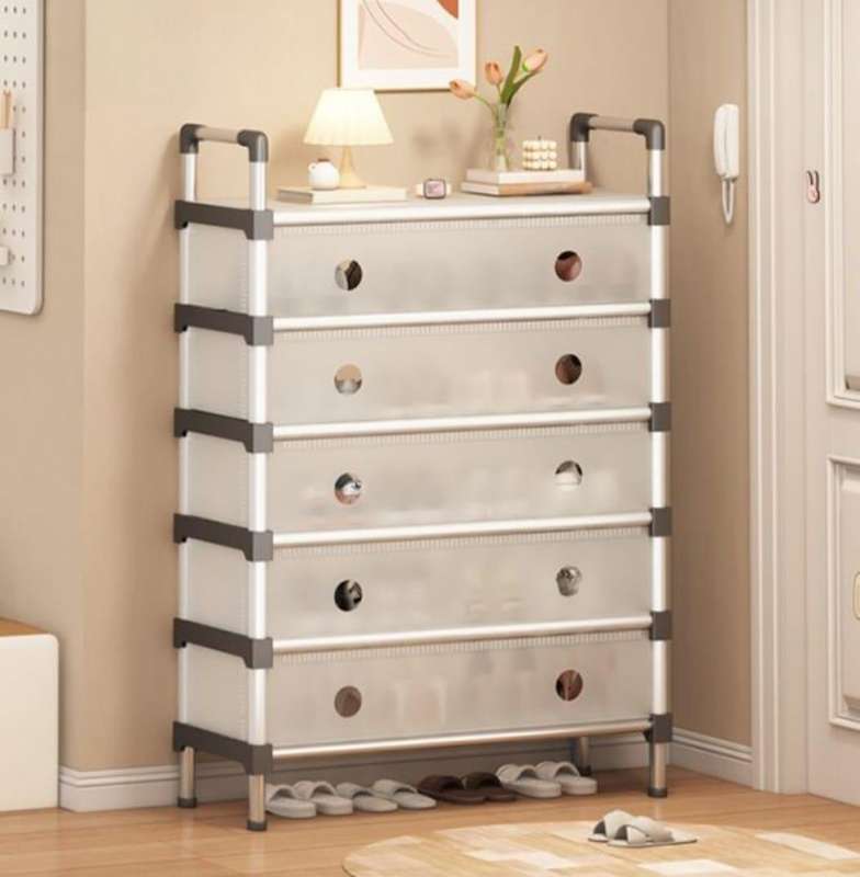5-Tier Shoe Organizer with Cover  Dust proof Plastic Shoe Rack, Space-Saving Shoe Storage