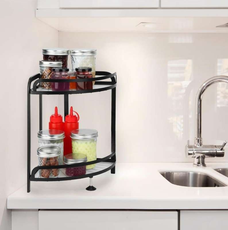 2-Tier Corner Shower Caddy Stand  Storage Rack with Adjustable Feet & 4 Hooks.