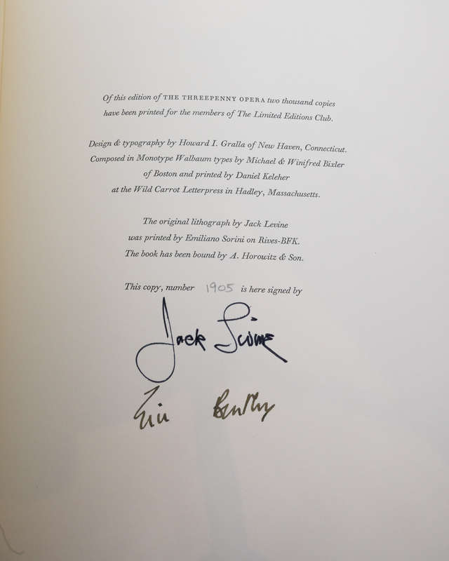 The Threepenny Opera (Signed by Illustrator - Jack Levine and Eric Bently - Introduction)