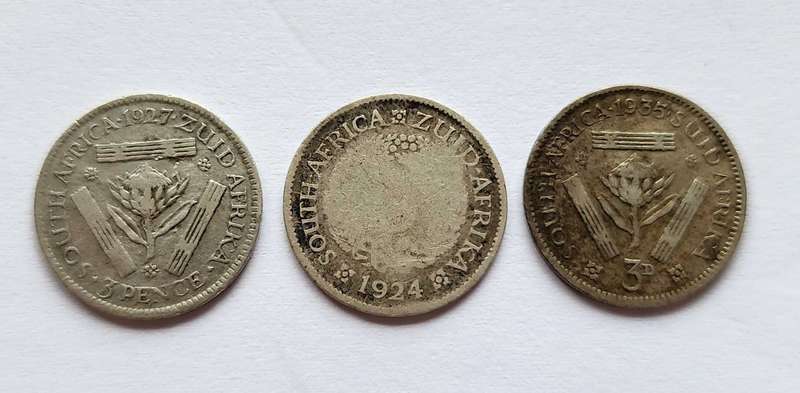 1924,1927,1935 Threepence coins