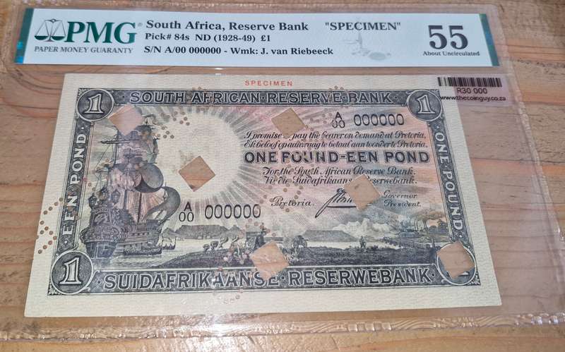 1932-1944 South Africa J Postmus 1 Pound Specimen PMG Graded