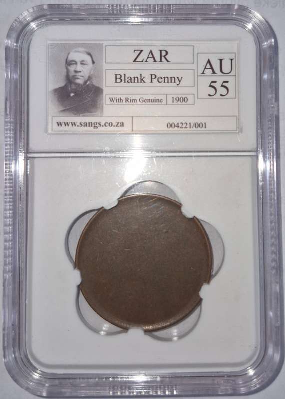 *1900 Boer War ZAR Blank Penny with rim Graded AU55...