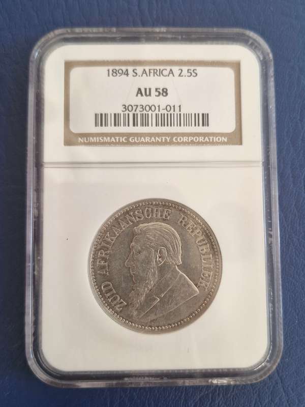 *1894 ZAR Kruger Halfcrown 2/6 NGC Graded AU58
