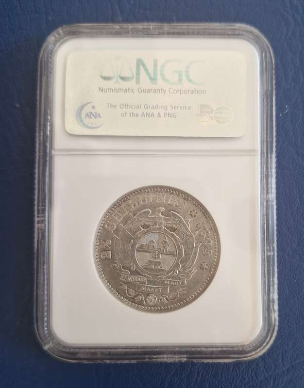 *1894 ZAR Kruger Halfcrown 2/6 NGC Graded AU58