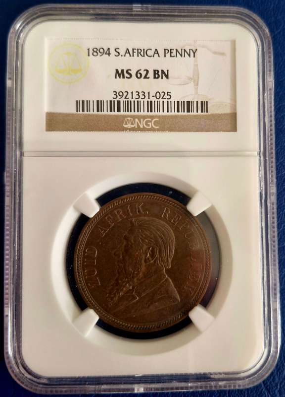 *1894 ZAR Kruger Penny NGC Graded MS62 Brown