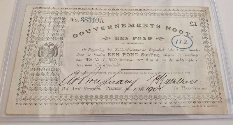 1901 Een Pond Gouvernments Noot Pietersburg Mockton & Kent watermark
