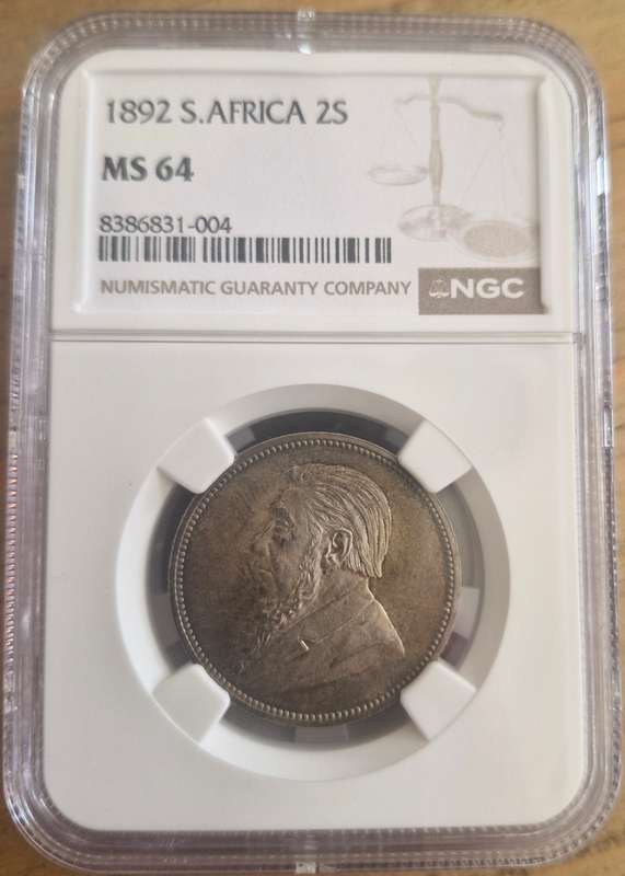 *1892 ZAR Kruger 2 Shillings NGC Graded MS64