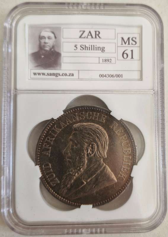 *1892 ZAR Kruger Crown 5 Shillings Single Shaft Graded MS61