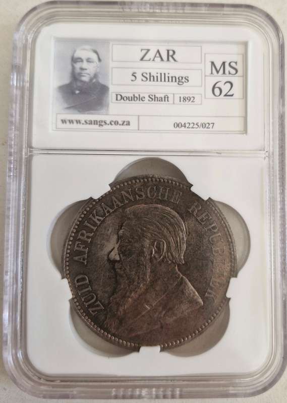 1892 ZAR Kruger Crown 5 Shillings Double Shaft Graded MS62