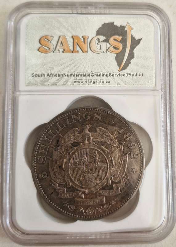 1892 ZAR Kruger Crown 5 Shillings Double Shaft Graded MS62