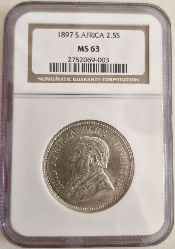 *1897 ZAR Kruger Halfcrown 2/6 NGC Graded MS63