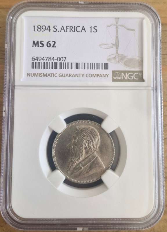 *1894 ZAR Kruger Shilling NGC Graded MS62