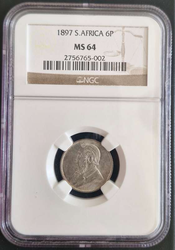 *1897 ZAR Kruger 6 Pence NGC Graded MS64