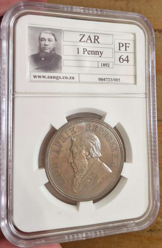 1892 ZAR Kruger Silver Proof Penny - Graded PF64