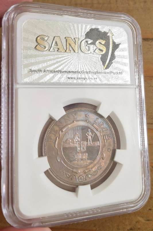 1892 ZAR Kruger Silver Proof Penny - Graded PF64